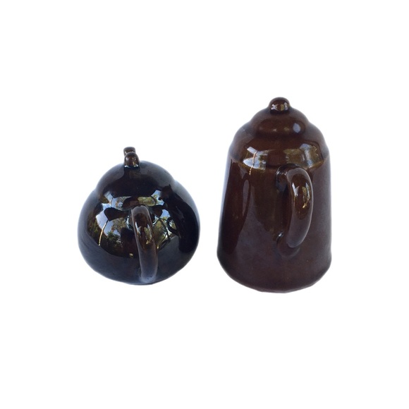 Vintage Salt & Pepper Shaker Set Coffee Tea Pot Brown Ceramic Glaze Cork Japan - Picture 4 of 6